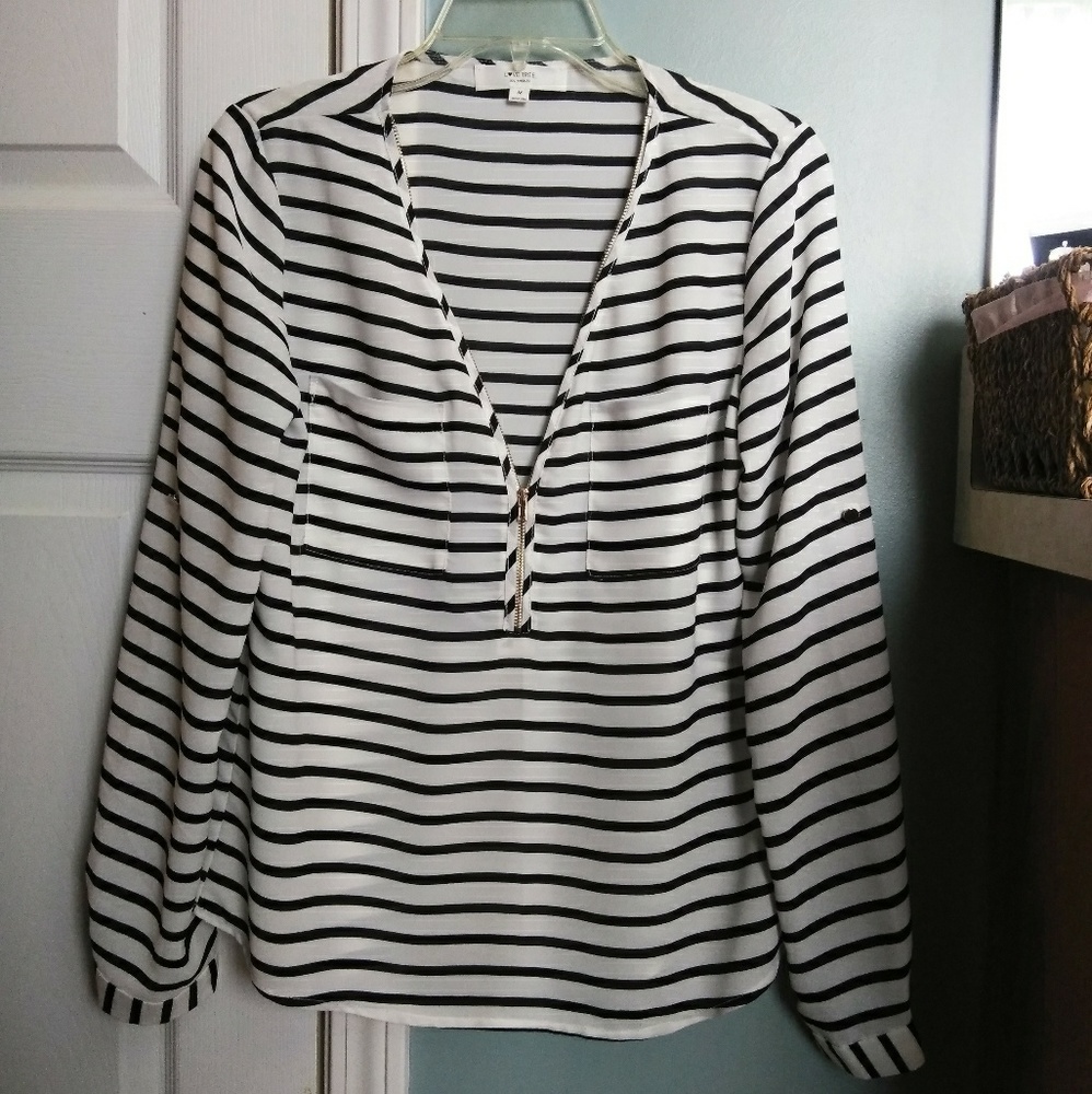 Striped Long Sleeve Blouse Size M